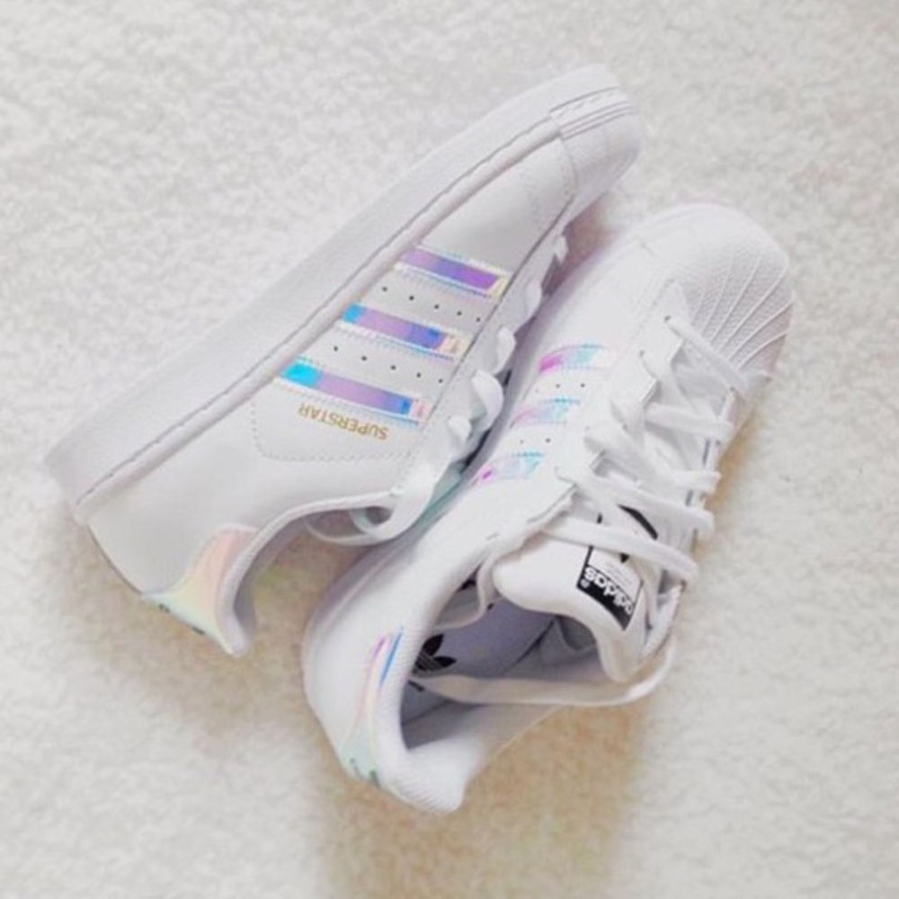 Holographic adidas superstars sneakers